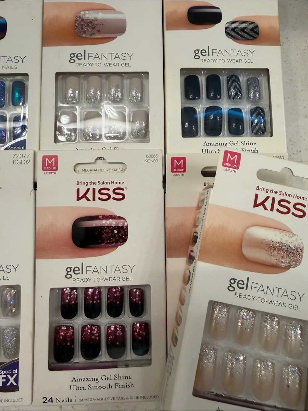 KISS Press-On Nail Sets in Blue, Purple, Silver, Pink & Black